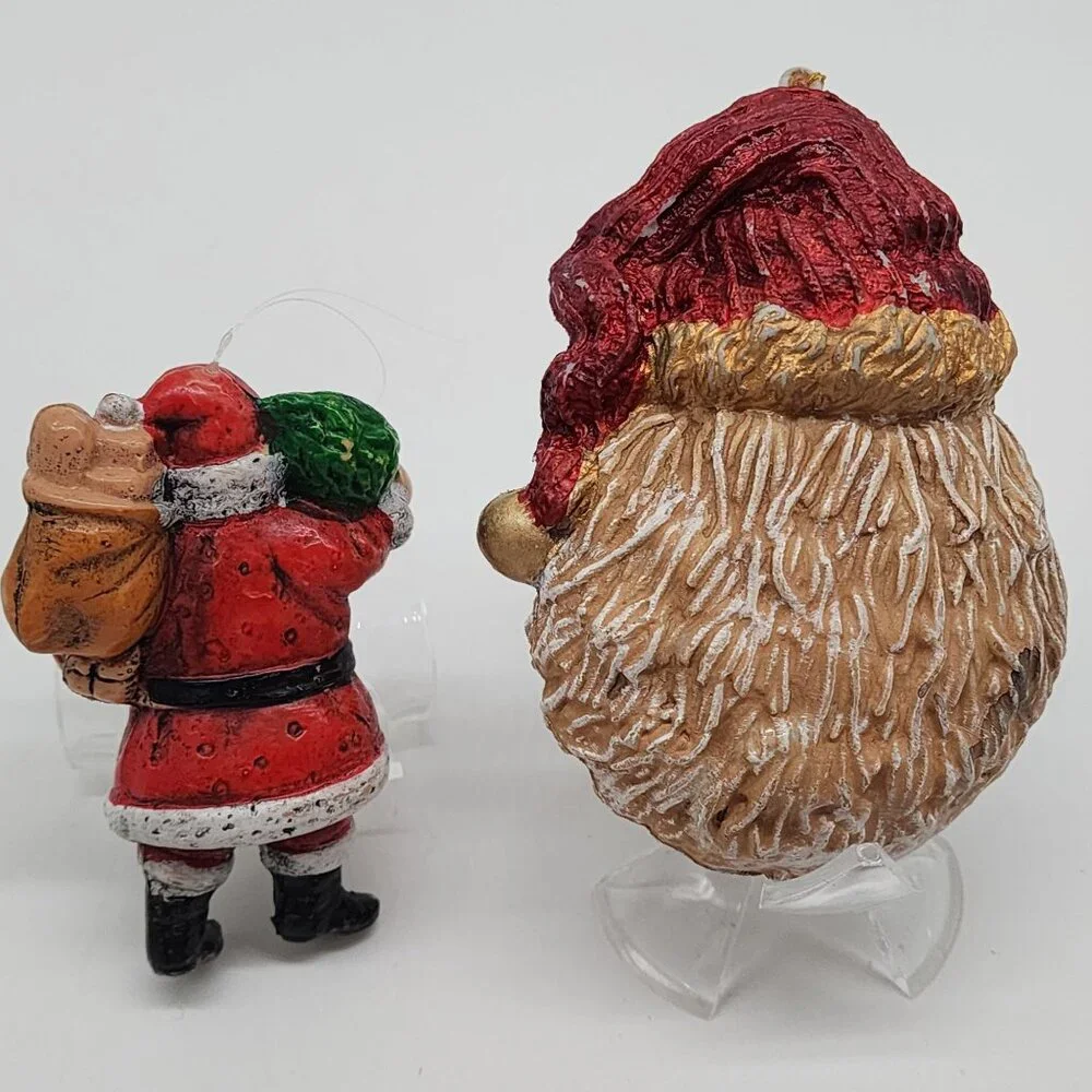 Vintage Blow Mold Rustic Primitive Figures Santa Claus Christmas Ornaments 3" - Picture 4 of 7